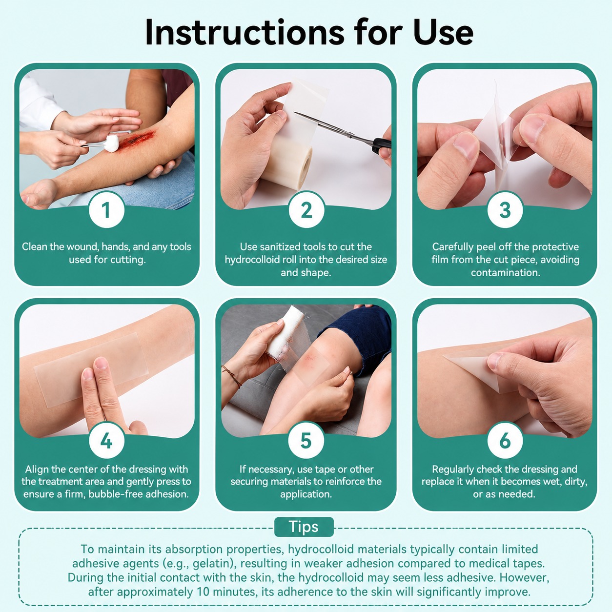 medical grade hydrocolloid tape roll cuttable thin film wound dressing & heel blister prevention patch