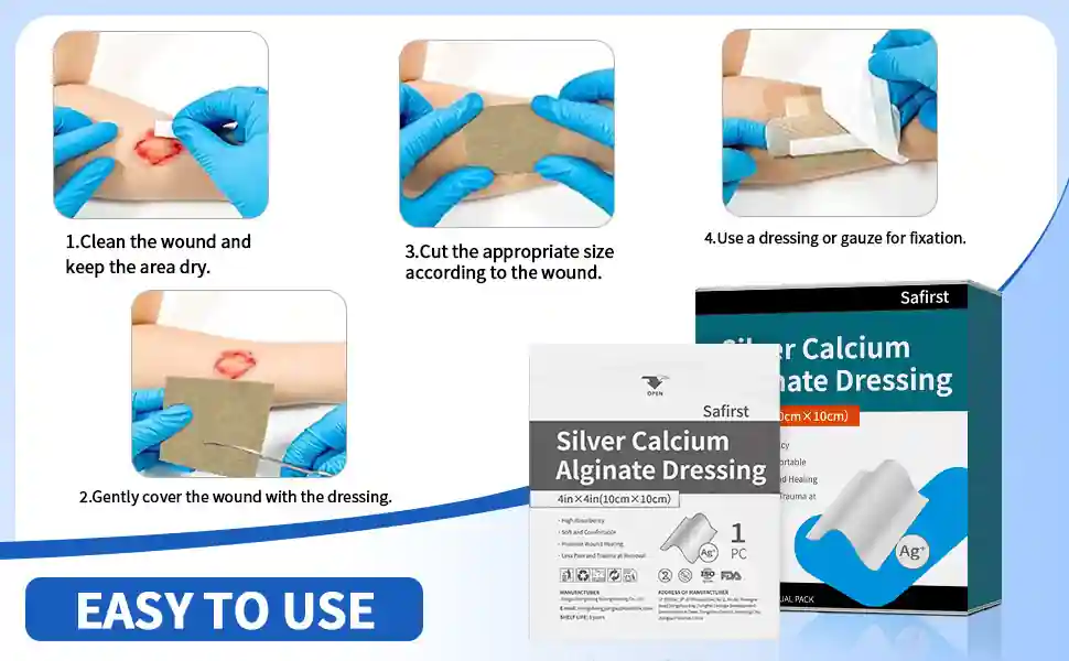Antimicrobial Silver Alginate Wound Dressing 10x10cm - Highly Absorbent Calcium Fibrous Pad for Cavity Filling - Image 2