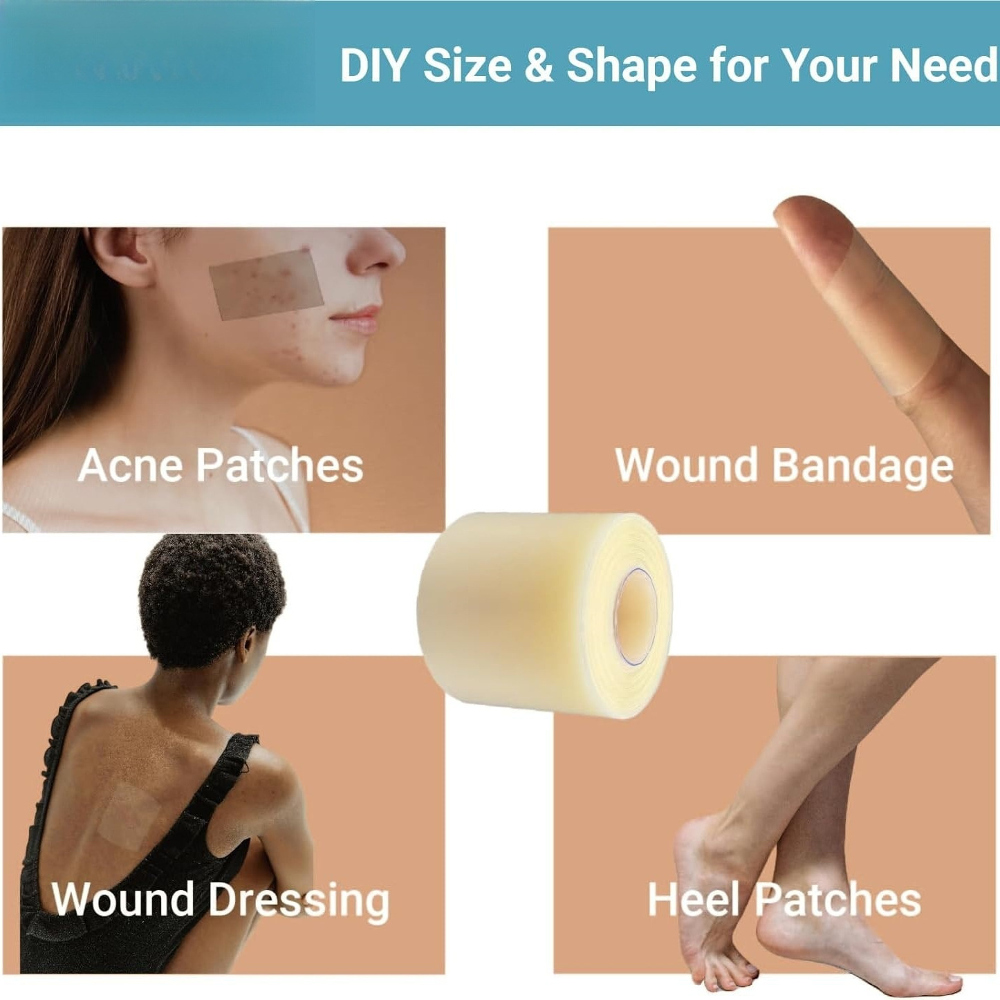 medical grade hydrocolloid tape roll cuttable thin film wound dressing & heel blister prevention patch
