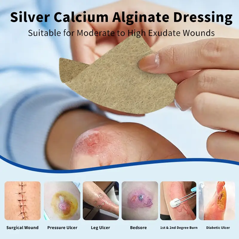 Antimicrobial Silver Alginate Wound Dressing 10x10cm - Highly Absorbent Calcium Fibrous Pad for Cavity Filling - Image 4